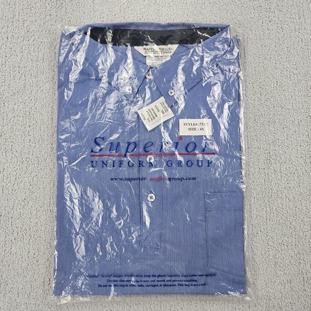 Waffle House Shirt Mens 4XL Blue Employee Work Uniform Short Sleeve Logo Flag